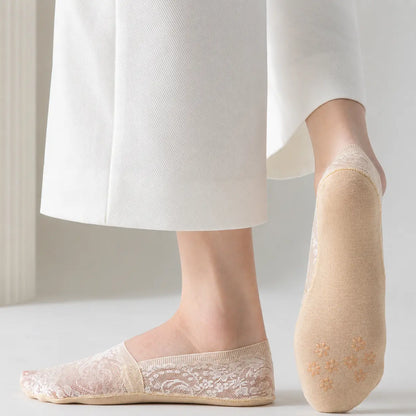 Breathable Cotton Floral Lace No-Show Socks