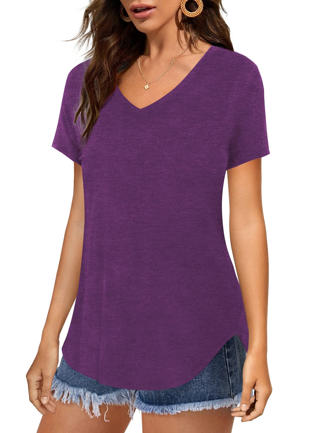 Women's Casual Plain V Neck T-Shirt