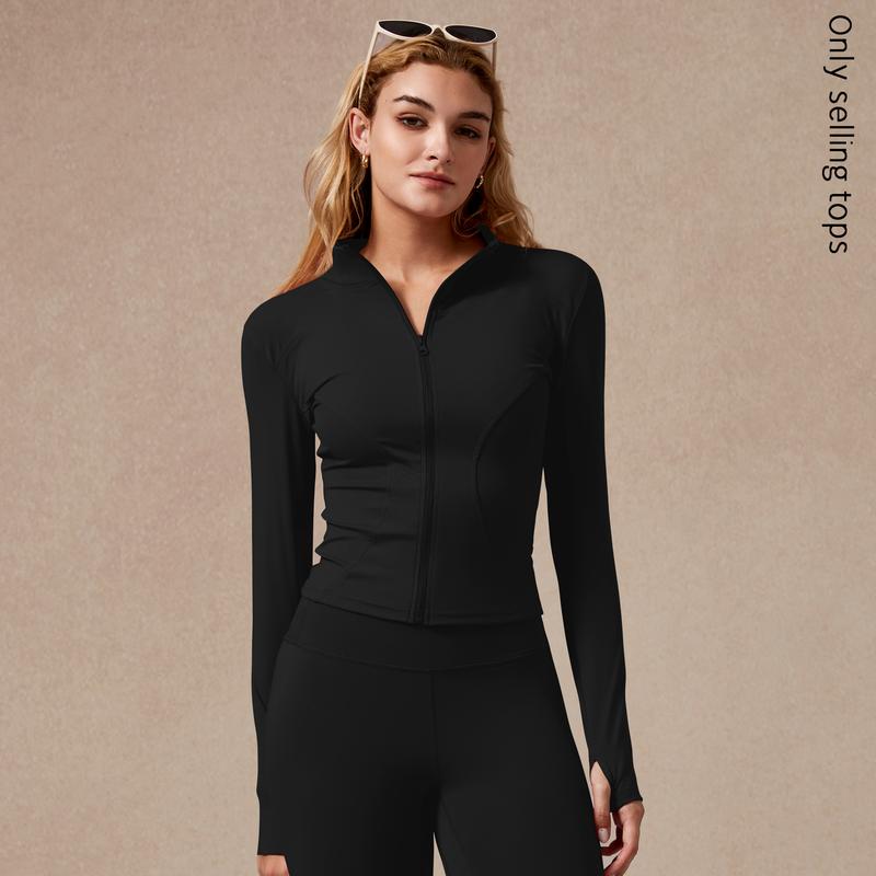 Womens Full Zip Long Sleeved Sports Jacket Slim Fit Quick Dry Stretch Fabric with Thumb Holes for Running Yoga Gym Workout Outfits Activewear