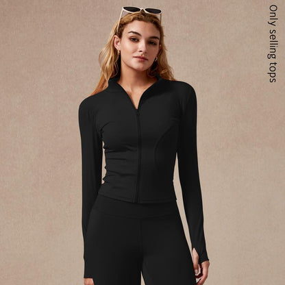 Womens Full Zip Long Sleeved Sports Jacket Slim Fit Quick Dry Stretch Fabric with Thumb Holes for Running Yoga Gym Workout Outfits Activewear