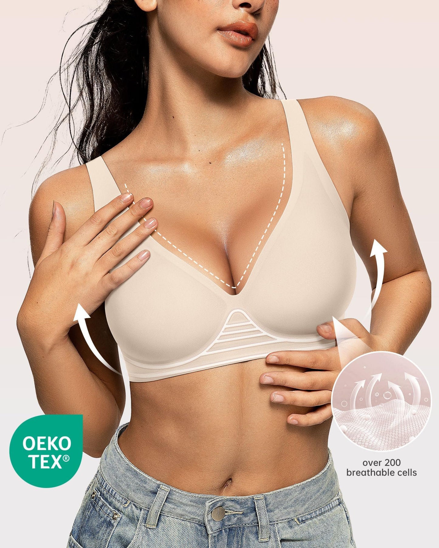 Wireless Polka Dots Deep V Seamless Bras