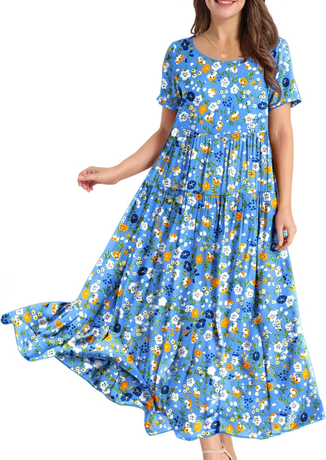 Women Casual Loose Bohemian Floral Dress Maxi Summer Beach Dresses