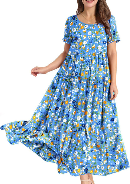 Women Casual Loose Bohemian Floral Dress Maxi Summer Beach Dresses