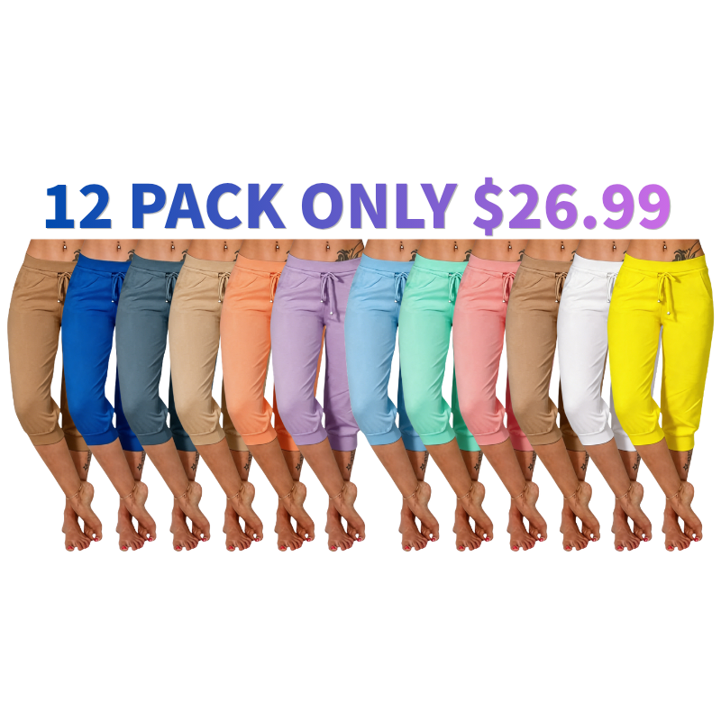 Women's Solid Color Drawstring Capri Yoga Pants