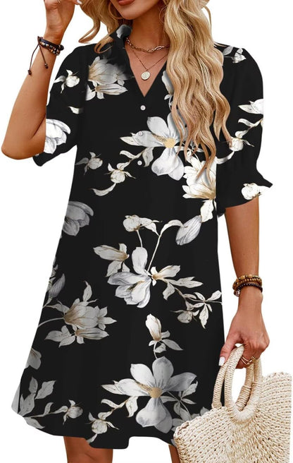 Womens Summer Shirt Mini Dresses with Pockets
