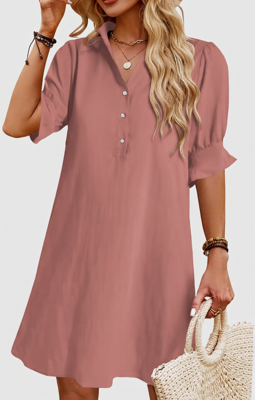 Womens Summer Shirt Mini Dresses with Pockets