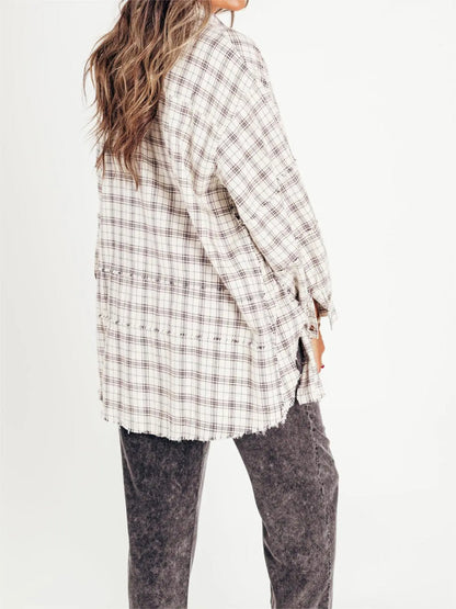 ⏰Hot Sale-Women's Seams Raw Edge Washed Oversized Shirt Jacket with Pockets 🔥New arrivals at special price🔥
