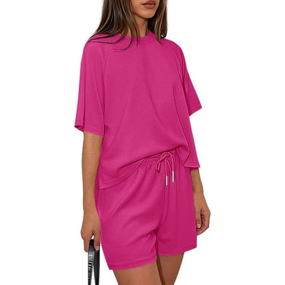 Women‘s Lounge Sets Short Sleeve Shirts Workout Tops Shorts Matching Clothing Summer Vacation Outfits