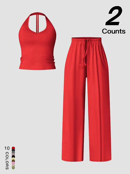 Women's Quick-Dry Sports Tank Top, Casual High-Waisted Bell Bottoms Two Piece Set