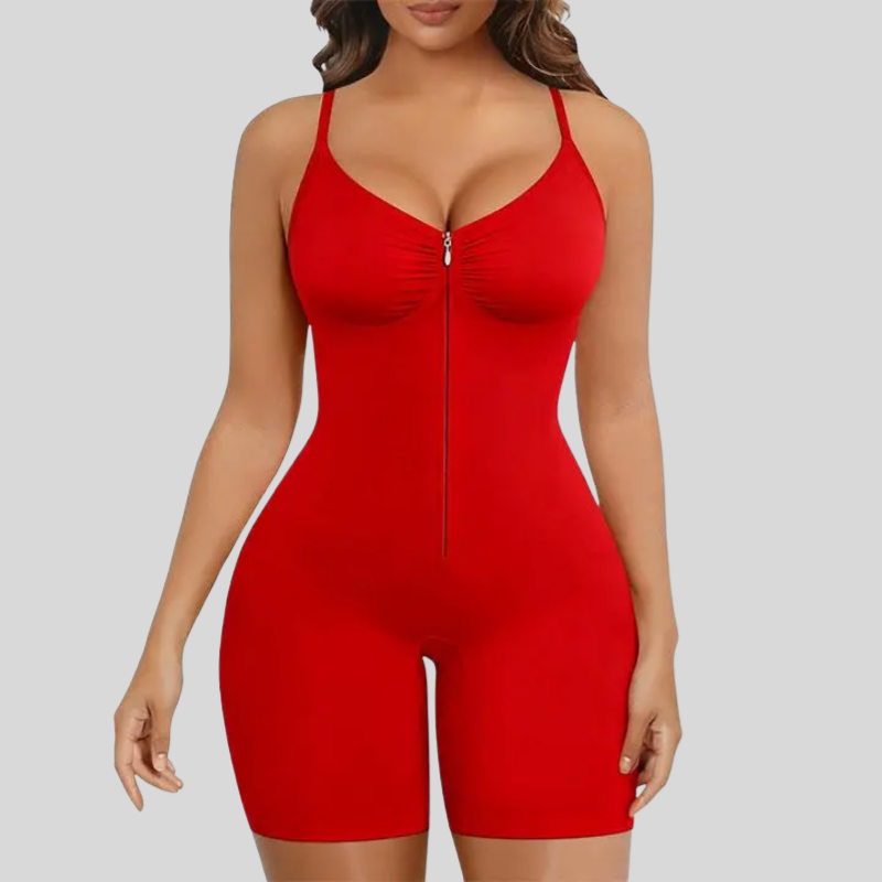Women Tummy Control Zip-Up Shapewear Bodysuit Breathable Stretch Mesh