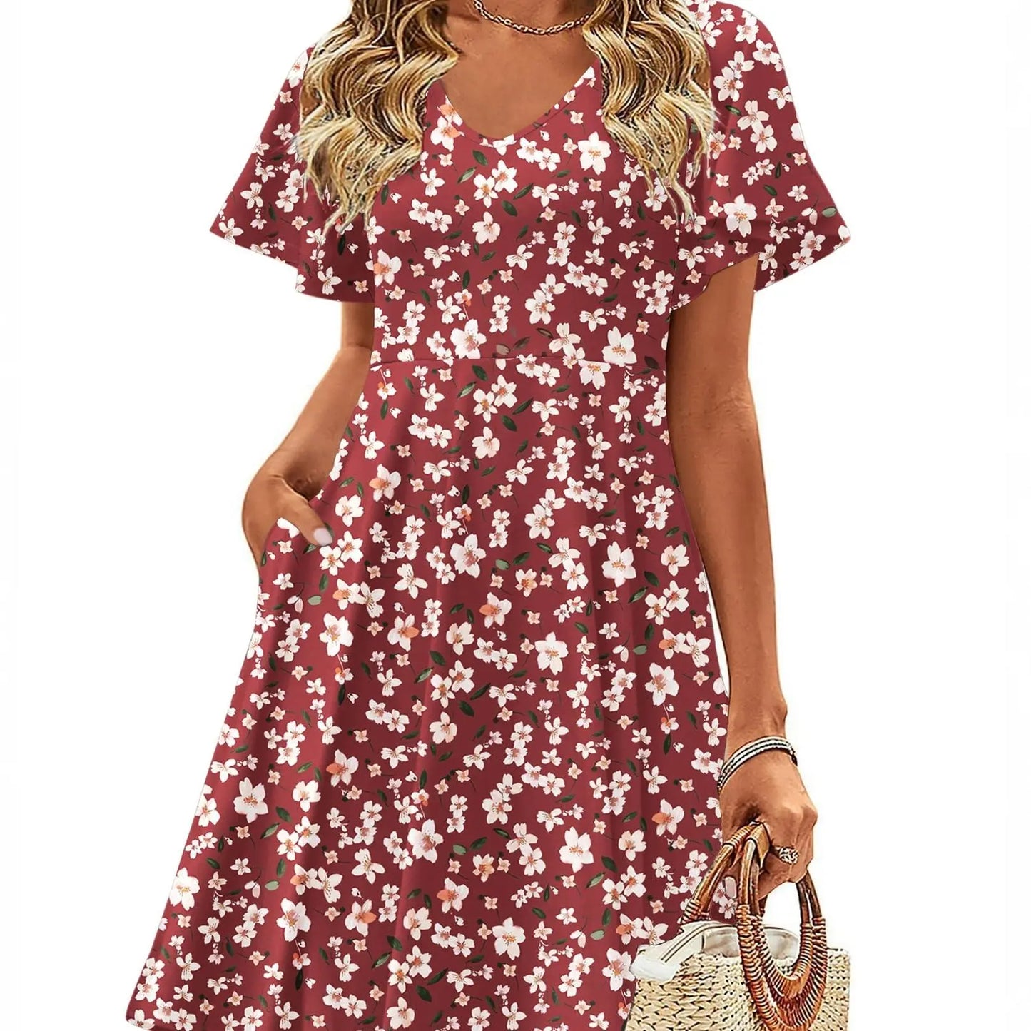 🔥Casual Swing Floral Ruffle Short Sleeve Sundresses