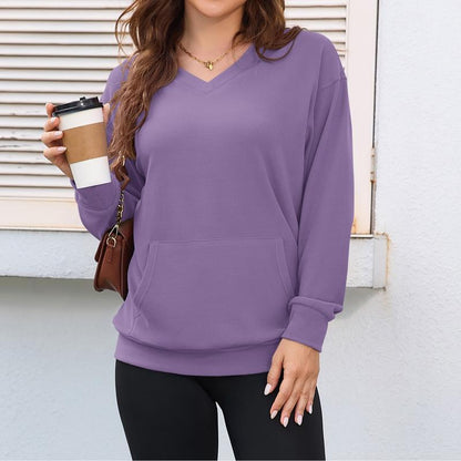 Clearance sale🔥 Your Favorite Is Back!Women's Hoodless V-neck Sweatshirt With Kangaroo Pocket Fleece Longsleeve Oversized Casual Style Shirt