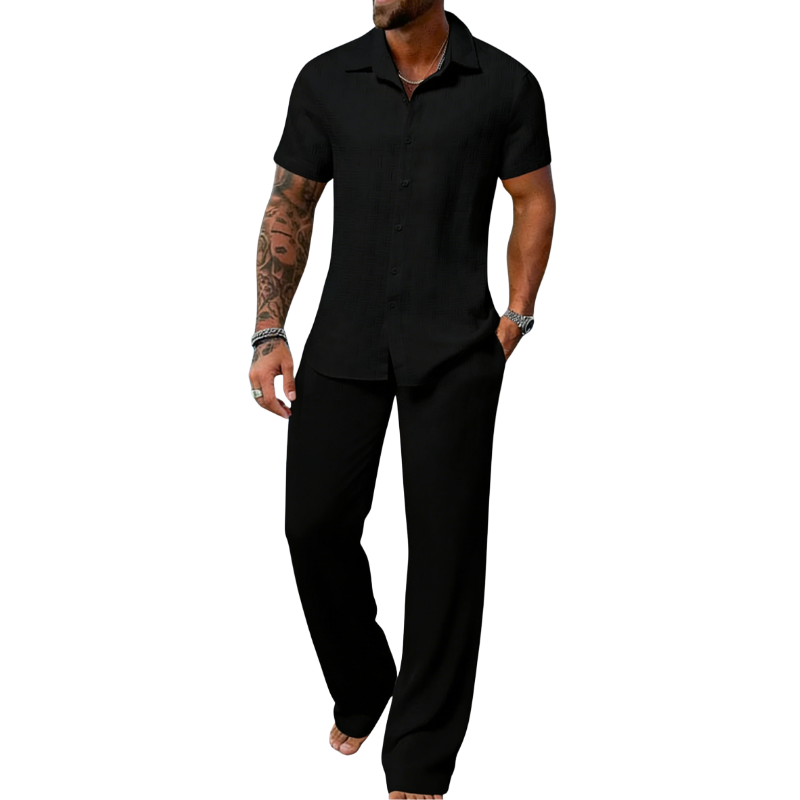 Men's Plain Textured Two-piece Set