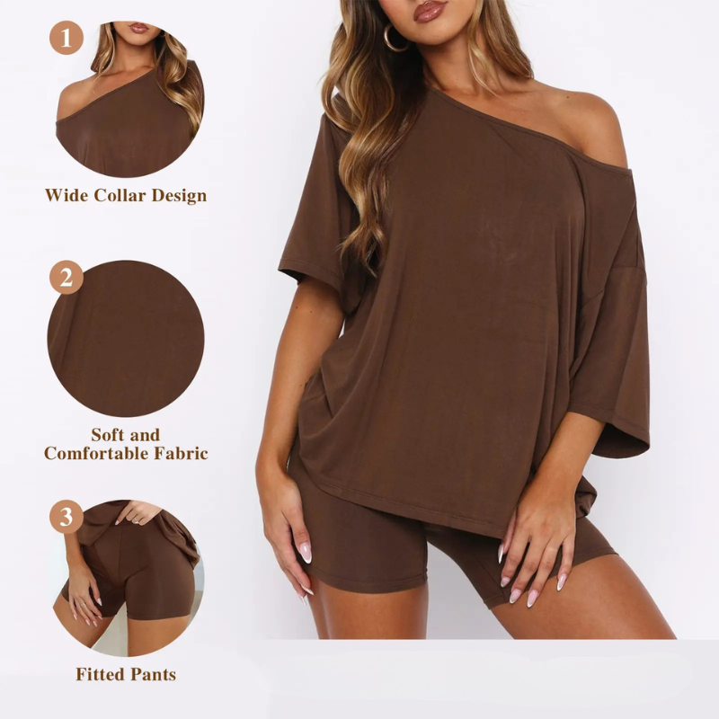 Women’s Casual Two Piece Lounge Set Off Shoulder Top