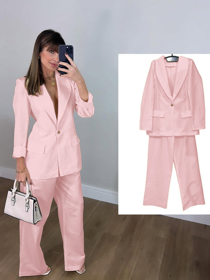 Stylish Solid Color Casual Blazer & Pants Set