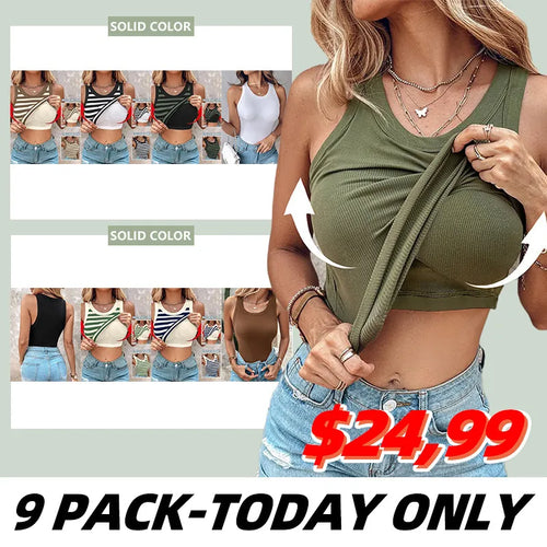🔥 $24.99-Women's Ribbed Tank Tops with Shelf Bra
