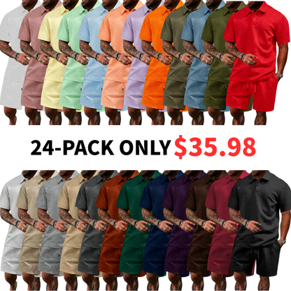 🔥Casual Summer Textured Polo Set