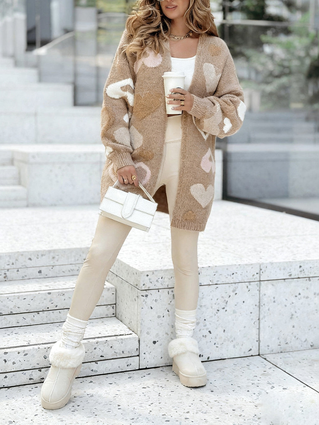 Heart Pattern Casual Knitted Cardigan