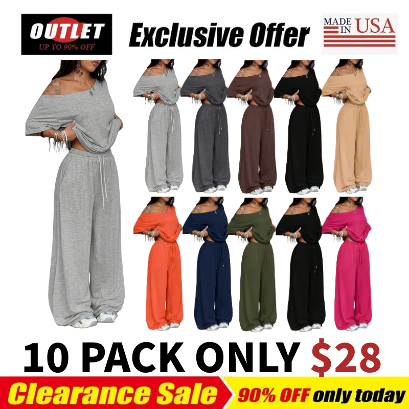Loose Baggy Off Shoulder T-Shirt And Wide Leg Pants Two Pieces Outfits