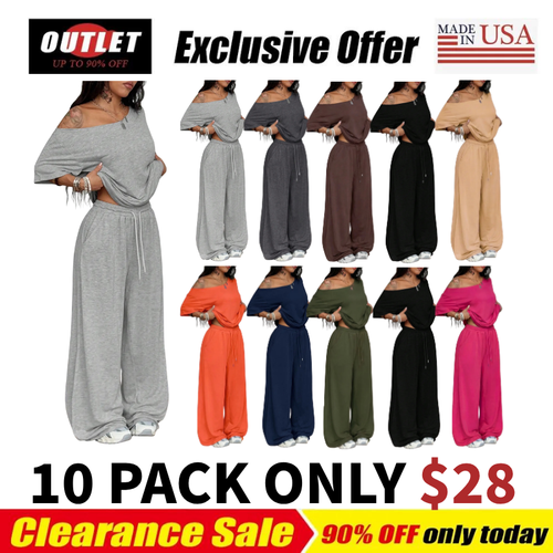 Loose Baggy Off Shoulder T-Shirt And Wide Leg Pants Two Pieces Outfits