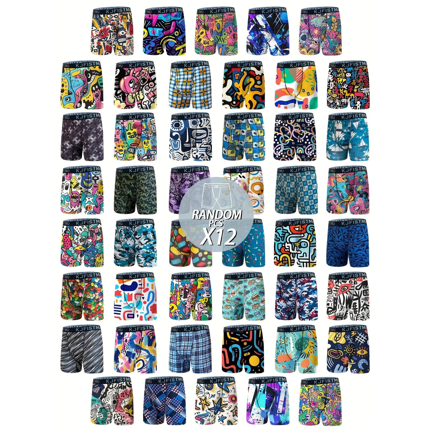 12PCS/24PCS Men's Cartoon Tie-Dye Striped Boxer Briefs