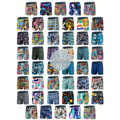 12PCS/24PCS Men's Cartoon Tie-Dye Striped Boxer Briefs