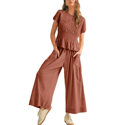 Women’s High-Waisted Lounge Outfit with Pockets Casual Boho Matching Set