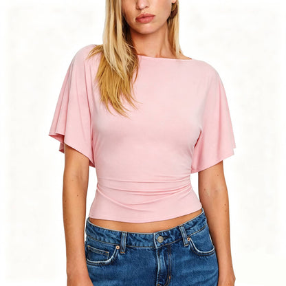 Women's Cinched Waist Shirt Short-Sleeve Top
