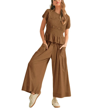 Women’s High-Waisted Lounge Outfit with Pockets Casual Boho Matching Set