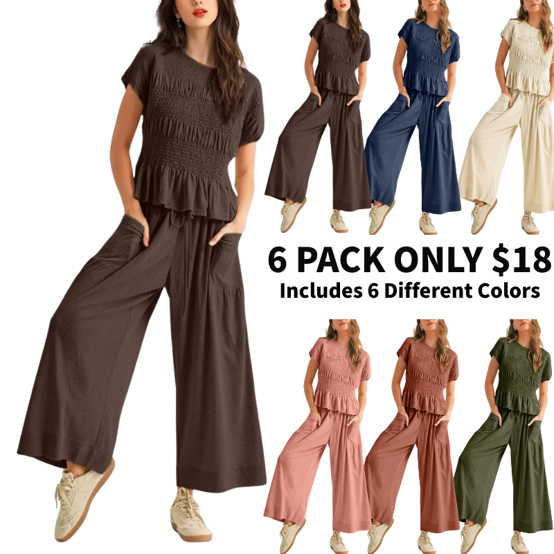 Women’s High-Waisted Lounge Outfit with Pockets Casual Boho Matching Set