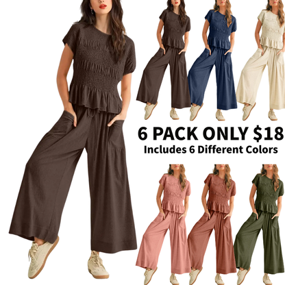 Women’s High-Waisted Lounge Outfit with Pockets Casual Boho Matching Set