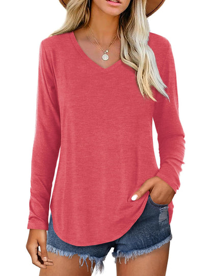 Women's Casual Plain V Neck T-Shirt