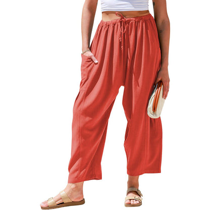 Womens Linen Blend Wide Leg Pants