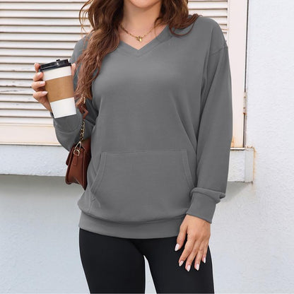 Clearance sale🔥 Your Favorite Is Back!Women's Hoodless V-neck Sweatshirt With Kangaroo Pocket Fleece Longsleeve Oversized Casual Style Shirt