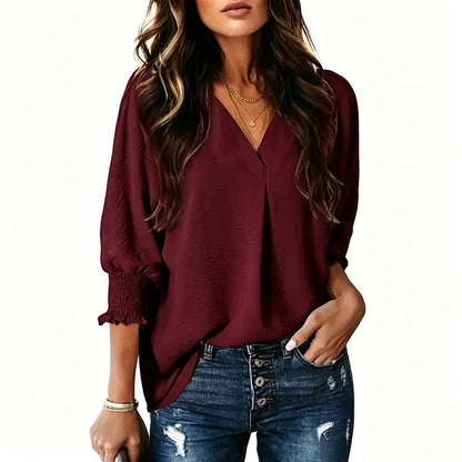 Women's V-Neck 3/4 Sleeve Oversized Tunic Tops