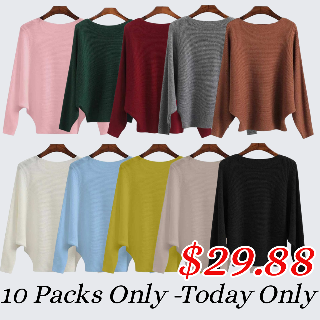 🔥New Years Sale✨️Women's Boat Neck Bat Sleeve Knitted Sweater