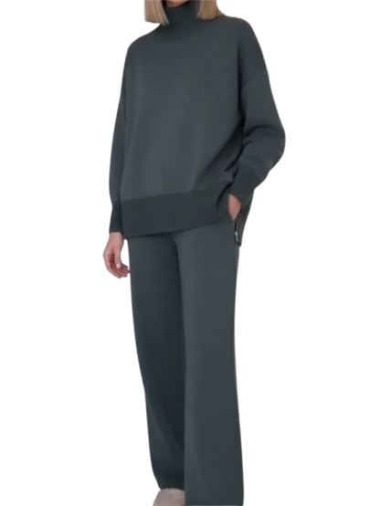 Casual Travel Stand Collar Straight Pants Two-Piece Set