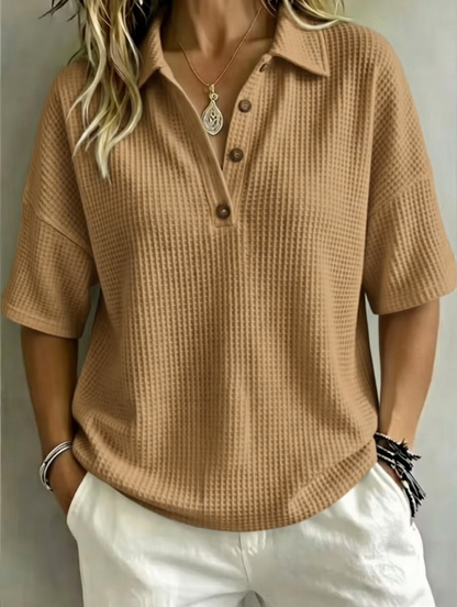 🔥Women's Button-Up Waffle Short Sleeve Shirt
