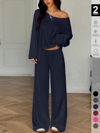 Women's Elegant Solid Color Loose-Fit Sleepwear Set