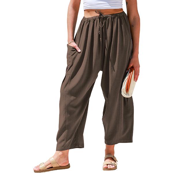 Womens Linen Blend Wide Leg Pants