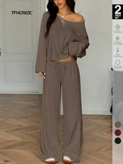 Women's Elegant Solid Color Loose-Fit Sleepwear Set