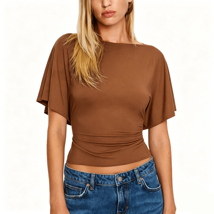 Women's Cinched Waist Shirt Short-Sleeve Top