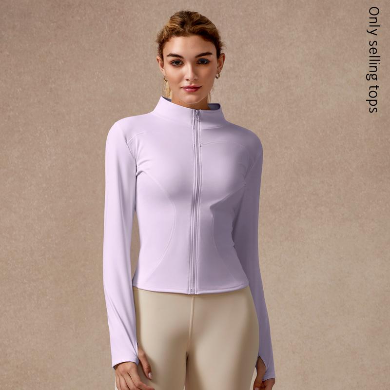 Womens Full Zip Long Sleeved Sports Jacket Slim Fit Quick Dry Stretch Fabric with Thumb Holes for Running Yoga Gym Workout Outfits Activewear