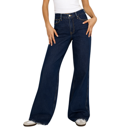 Women's High Waisted Frayed Hem Wide Leg Jeans