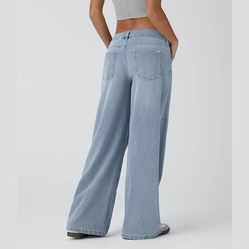💘 Valentine’s Day Sale 💘 Flex Low-Rise Asymmetric Baggy Wide-Leg Washed Jeans with Zipper Pockets