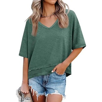 Womens Short Sleeve Shirts Summer V Neck Casual Top