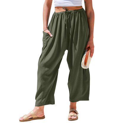 Womens Linen Blend Wide Leg Pants