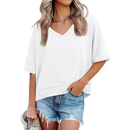 Womens Short Sleeve Shirts Summer V Neck Casual Top