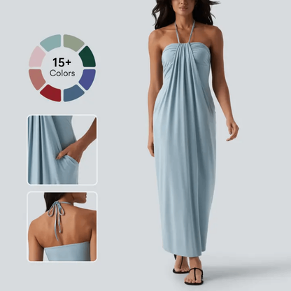 Halter Tie Back Maxi Dress with Pockets