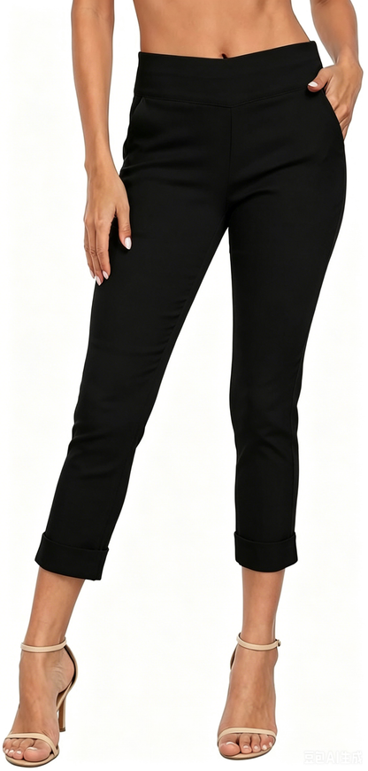 Women’s Capri Pants with Pockets Dressy Casual Stretch Trouser Straight Leg
